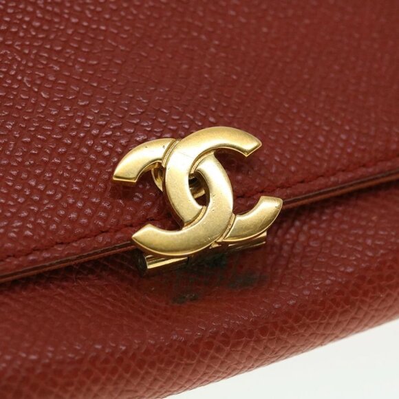 CHANEL Coin Purse Grained Calf Skin Red CC Auth - Picture 13 of 15